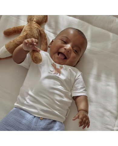 LITTLE DUTCH – Ensemble bébé – T-shirt Renard & short en mousseline bleu