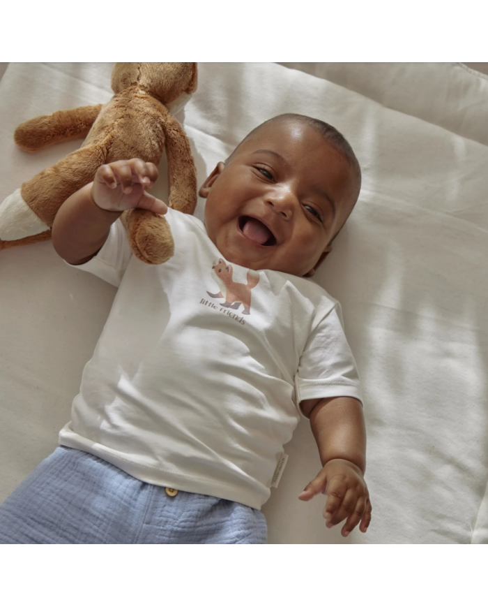 LITTLE DUTCH – Ensemble bébé – T-shirt Renard & short en mousseline bleu
