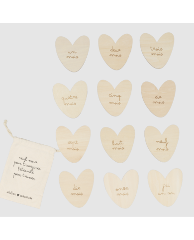 ATELIER WAGRAM - Lot de 12 cartes étapes en bois – Grossesse & première année