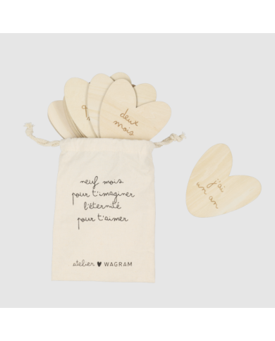 ATELIER WAGRAM - Lot de 12 cartes étapes en bois – Grossesse & première année