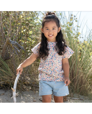 LITTLE DUTCH - Short en jean avec fleurs
