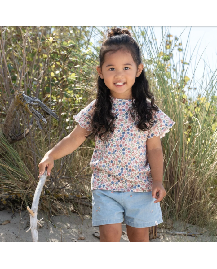 LITTLE DUTCH - Short en jean avec fleurs