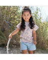 LITTLE DUTCH - Short en jean avec fleurs