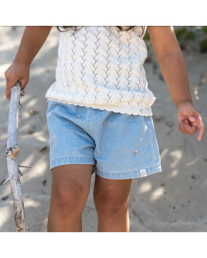 LITTLE DUTCH - Short en jean avec fleurs