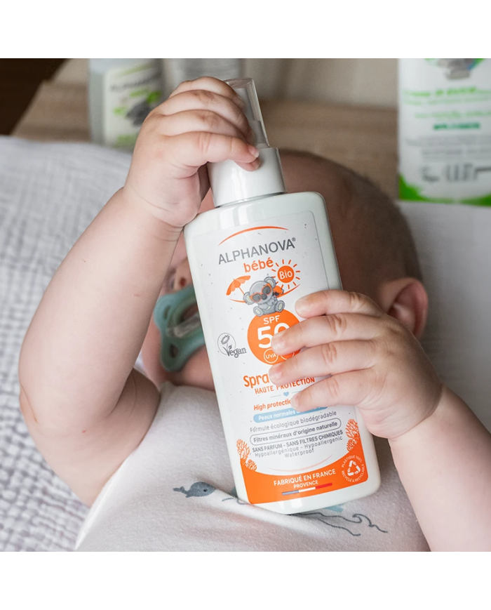 ALPHANOVA SUN – Spray solaire bébé bio SPF50 sans parfum