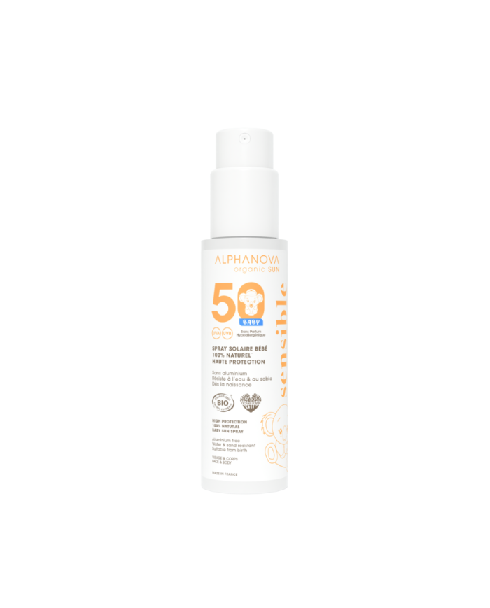 ALPHANOVA SUN – Spray solaire bébé bio SPF50 sans parfum