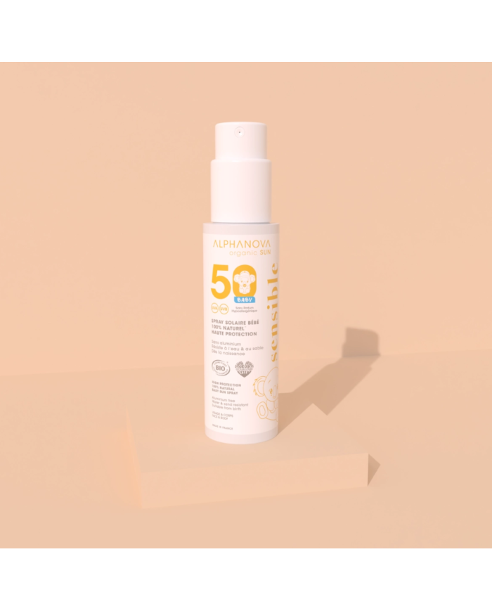 ALPHANOVA SUN – Spray solaire bébé bio SPF50 sans parfum