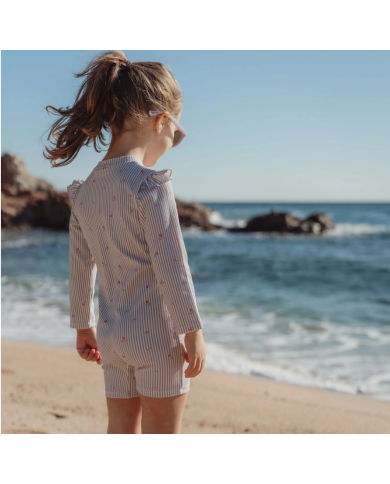 LITTLE DUTCH - Combinaison manches longues anti-UV - Rayures violettes