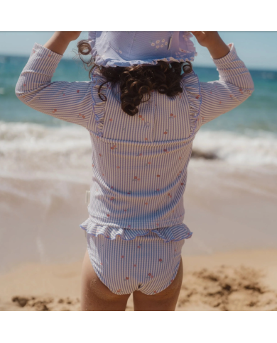 LITTLE DUTCH - Maillot de bain culotte - Rayures violettes