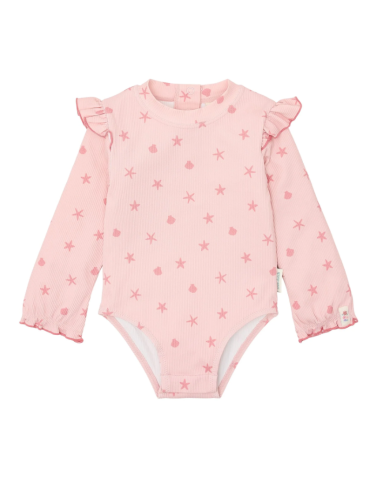 LITTLE DUTCH - Maillot de bain à manches longues - Rose coquillages