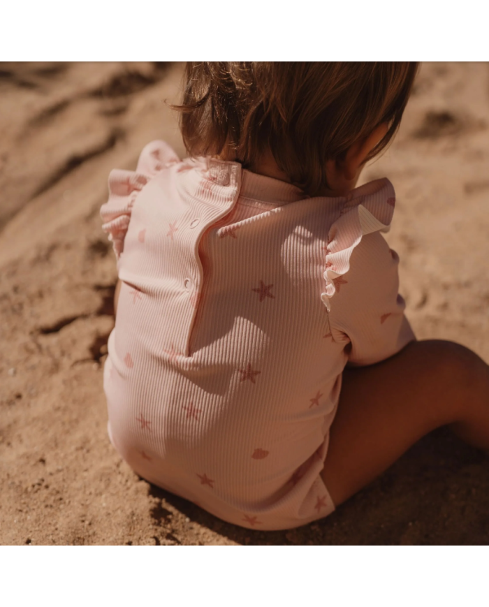 LITTLE DUTCH - Maillot de bain à manches longues - Rose coquillages