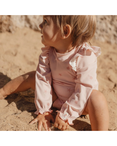 LITTLE DUTCH - Maillot de bain à manches longues - Rose coquillages