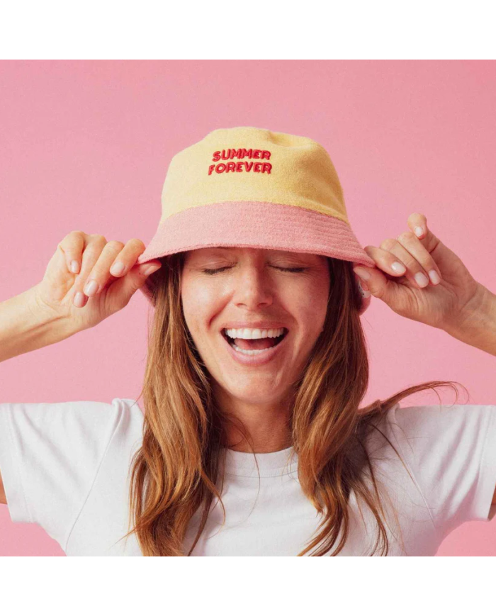 CHAMAYE - Bob en éponge réversible enfant et adulte rose et jaune - Summer Forever