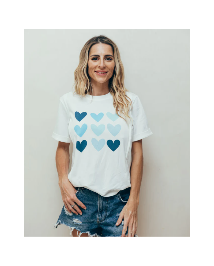 23 MAI PARIS - T-shirt d'allaitement - Coeurs bleus