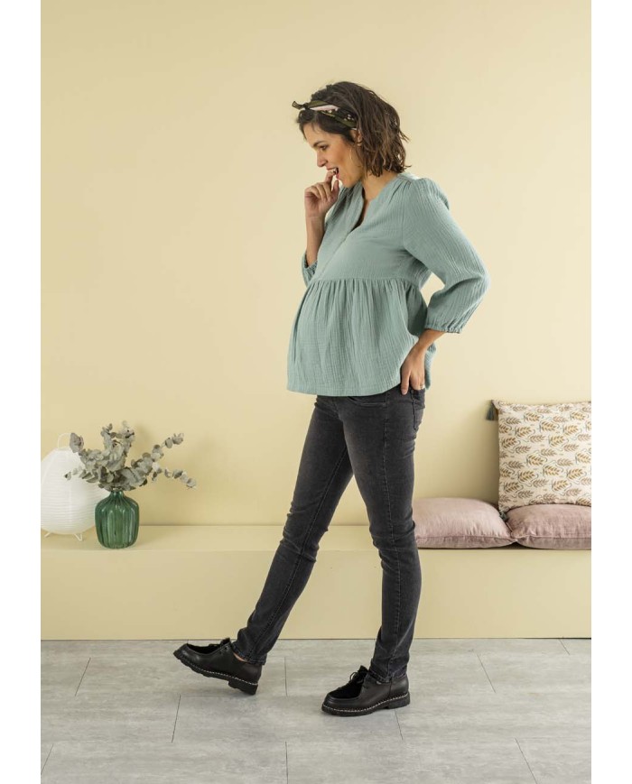 Balloon - Blouse de grossesse gaze de coton vert d'eau Balloon - Blouse de grossesse gaze de coton vert d'eau