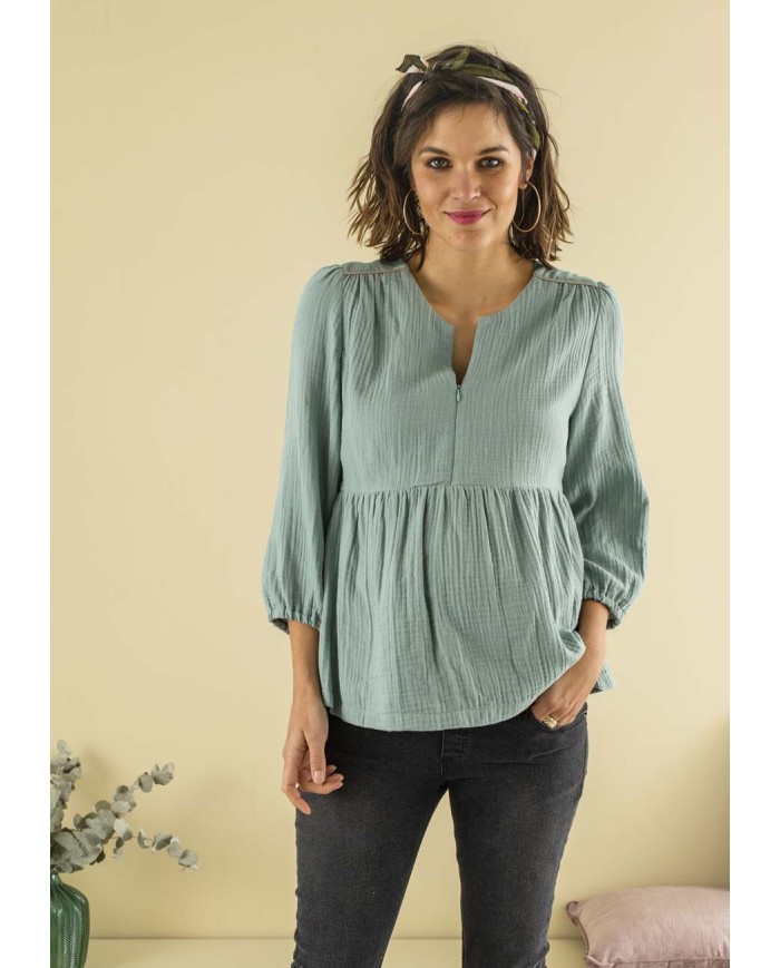 Balloon - Blouse de grossesse gaze de coton vert d'eau Balloon - Blouse de grossesse gaze de coton vert d'eau