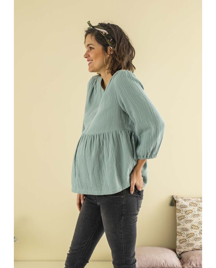 Balloon - Blouse de grossesse gaze de coton vert d'eau Balloon - Blouse de grossesse gaze de coton vert d'eau